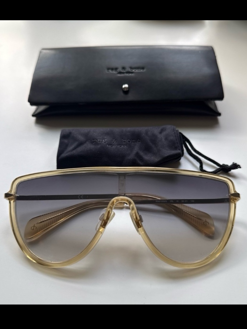 Rag & Bone Sunglasses RNB 1008/S Oversized Shield Sunglasses - Peach Gold